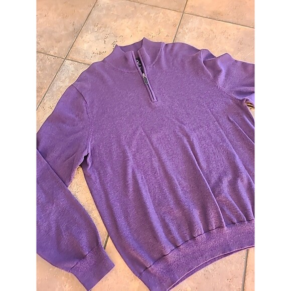 Jos A Bank Sweater Men Large 1/4 Zip Pullover Pima Cotton Purple Preppy Casual - Picture 2 of 5
